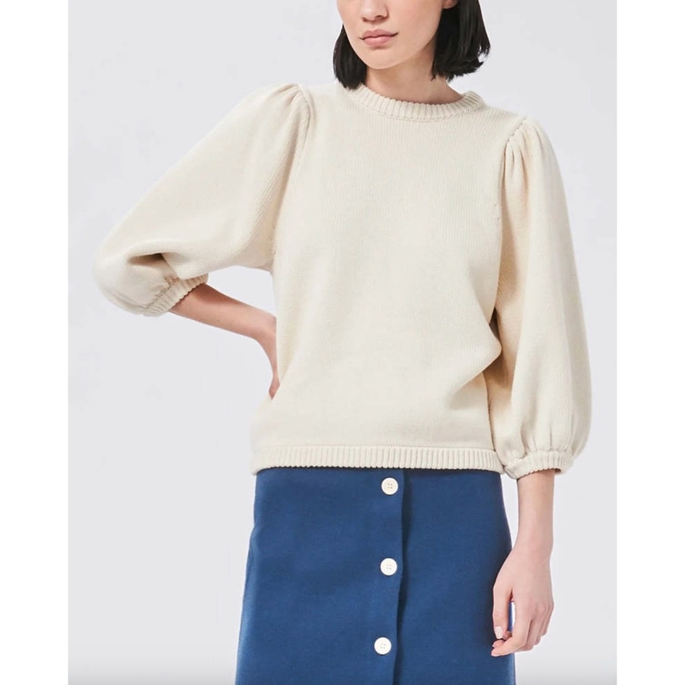 DEMYLEE Vayn Puff Sleeve Crewneck Sweater in Off White